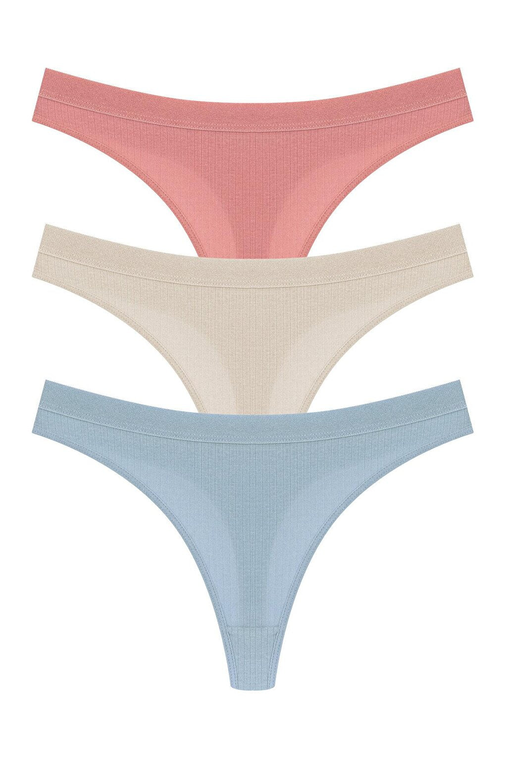 Cotton Ribbed Textured Women's Thong Panties 3-Piece