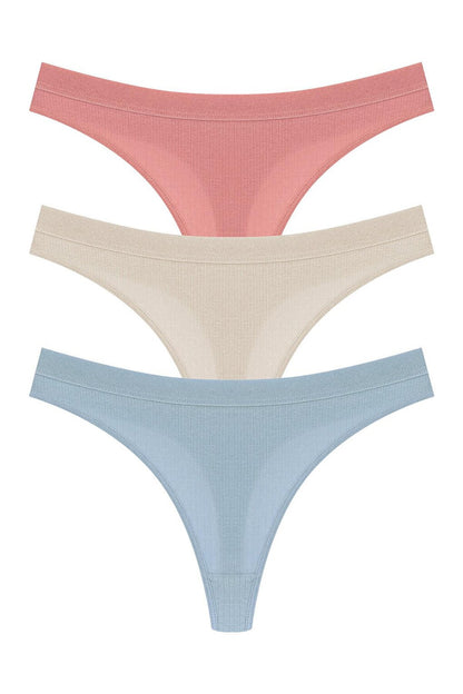 Cotton Ribbed Textured Women's Thong Panties 3-Piece