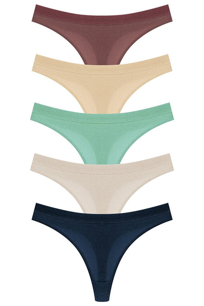 Cotton Ribbed Textured Women's Thong Panties 5-pack