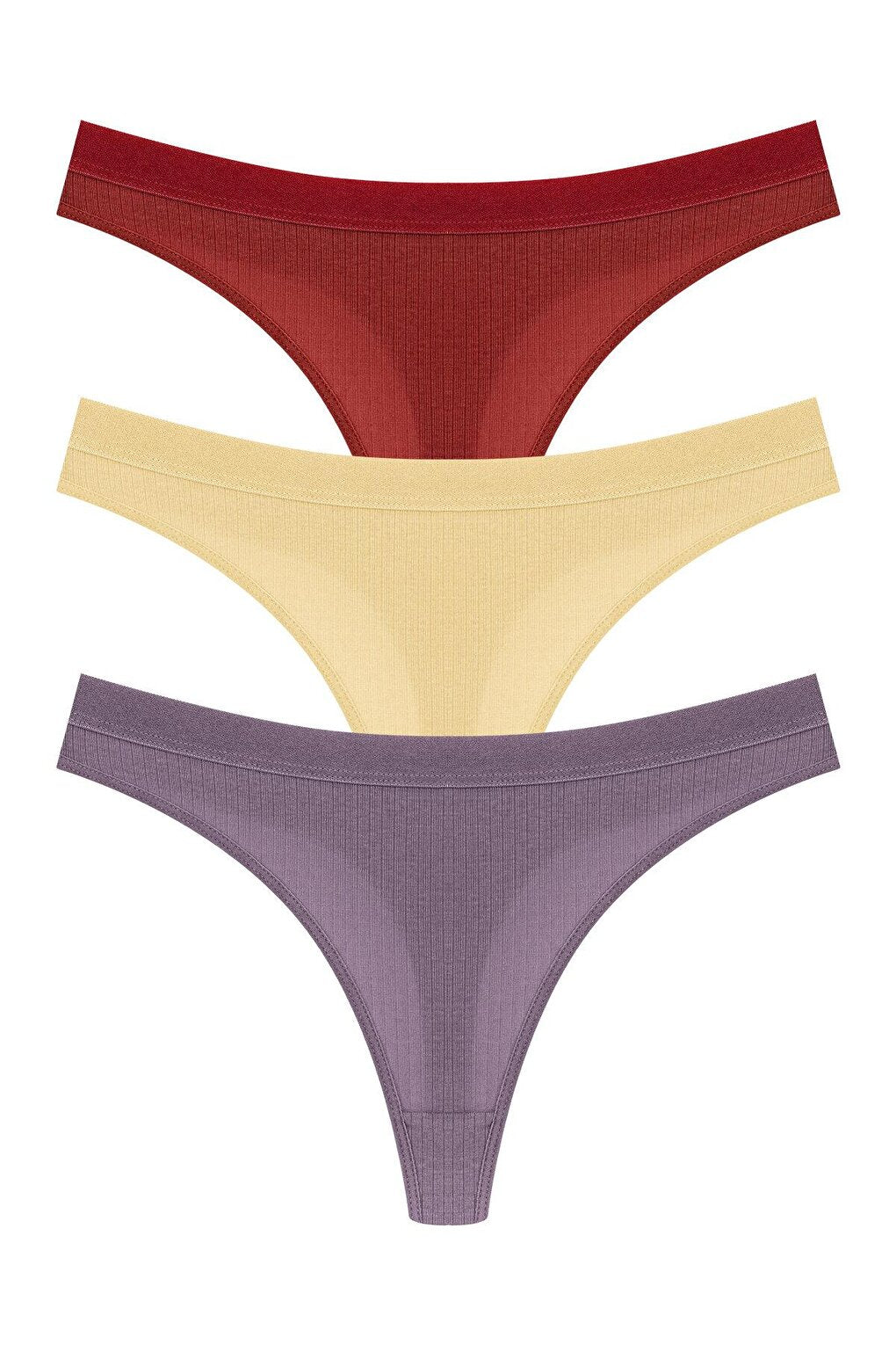 Cotton Ribbed Textured Women's Thong Panties 3-Piece