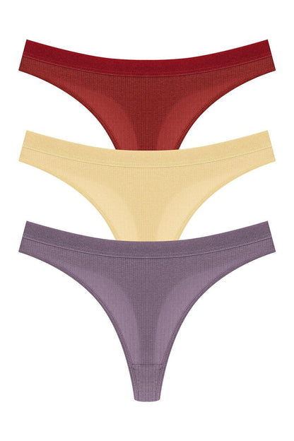 Cotton Ribbed Textured Women's Thong Panties 3-Piece