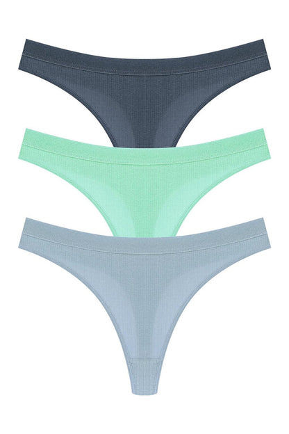 Cotton Ribbed Textured Women's Thong Panties 3-Piece