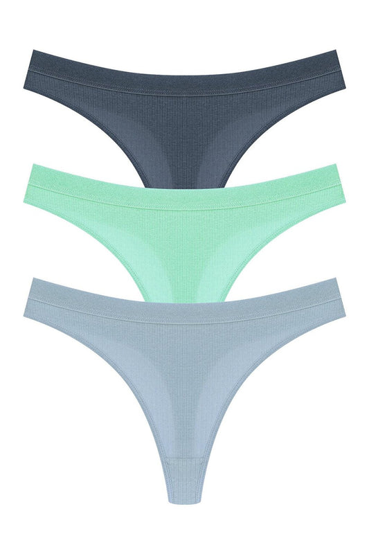 Cotton Ribbed Textured Women's Thong Panties 3-Piece