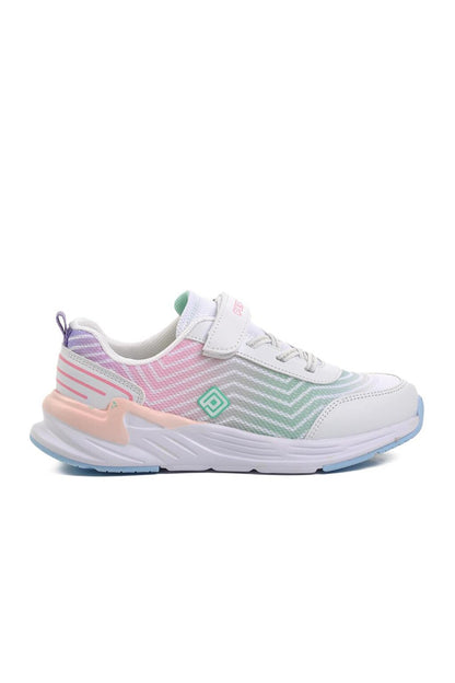 1418-F White-Pink-Water Green Children's Sports Shoes