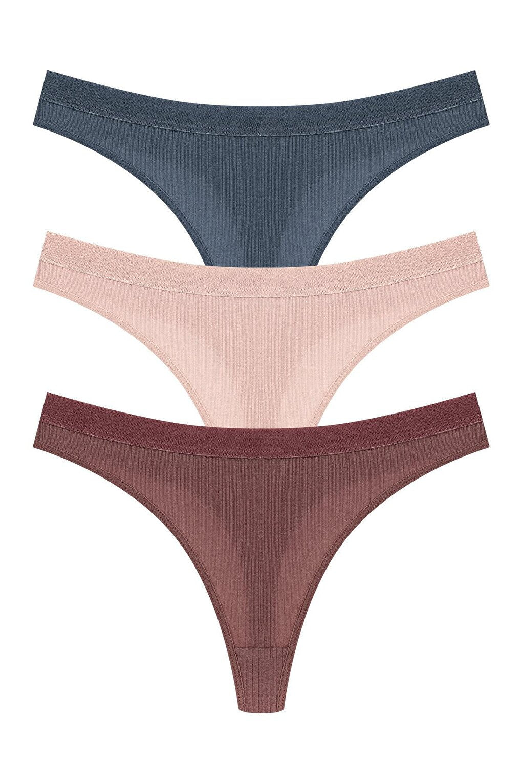 Cotton Ribbed Textured Women's Thong Panties 3-Piece