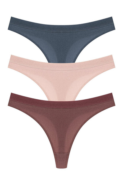 Cotton Ribbed Textured Women's Thong Panties 3-Piece