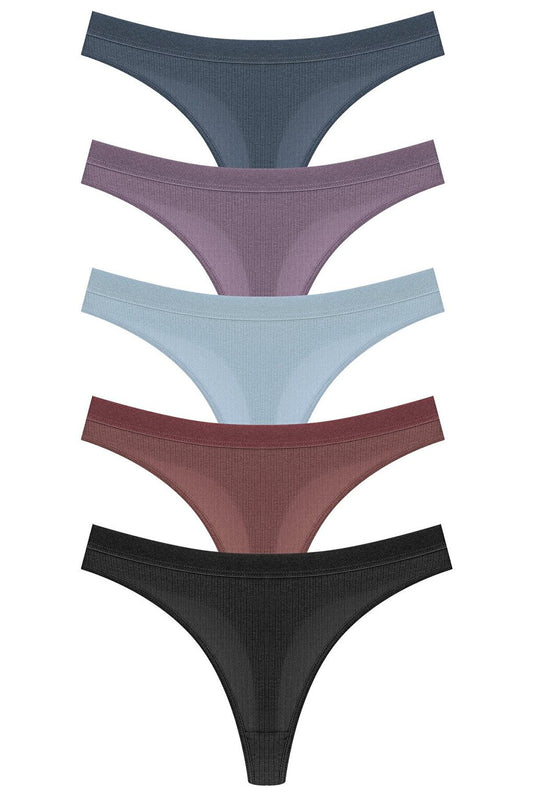 Cotton Ribbed Textured Women's Thong Panties 5-pack