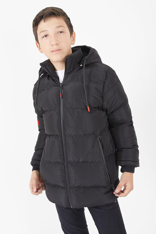 Boy's Puffer Coat Plain Pattern Black 15673