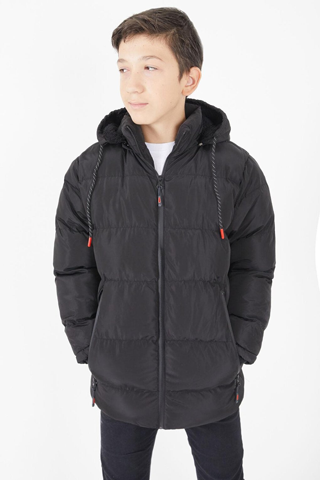 Boy's Puffer Coat Plain Pattern Black 15673