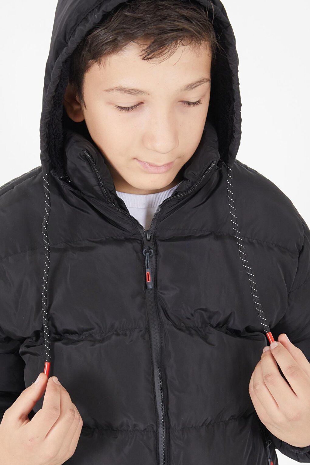 Boy's Puffer Coat Plain Pattern Black 15673