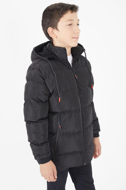 Boy's Puffer Coat Plain Pattern Black 15673