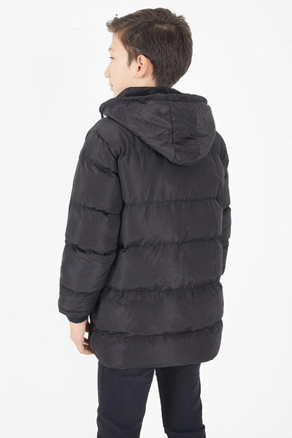 Boy's Puffer Coat Plain Pattern Black 15673