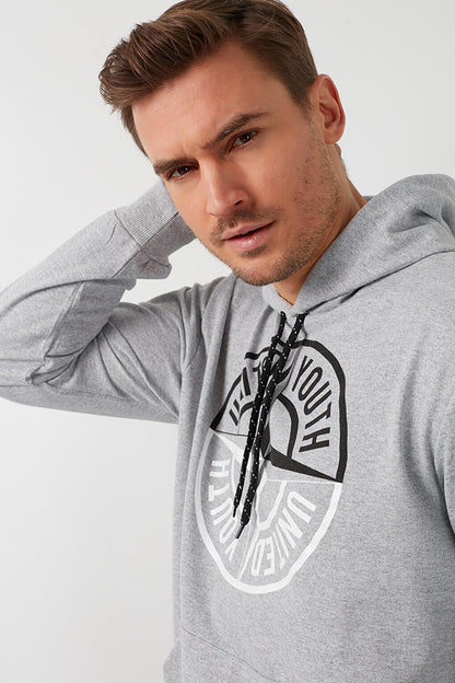 Printed Hooded Kangaroo Pocket Sweat 541UNIYOU