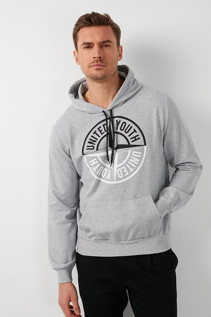 Printed Hooded Kangaroo Pocket Sweat 541UNIYOU