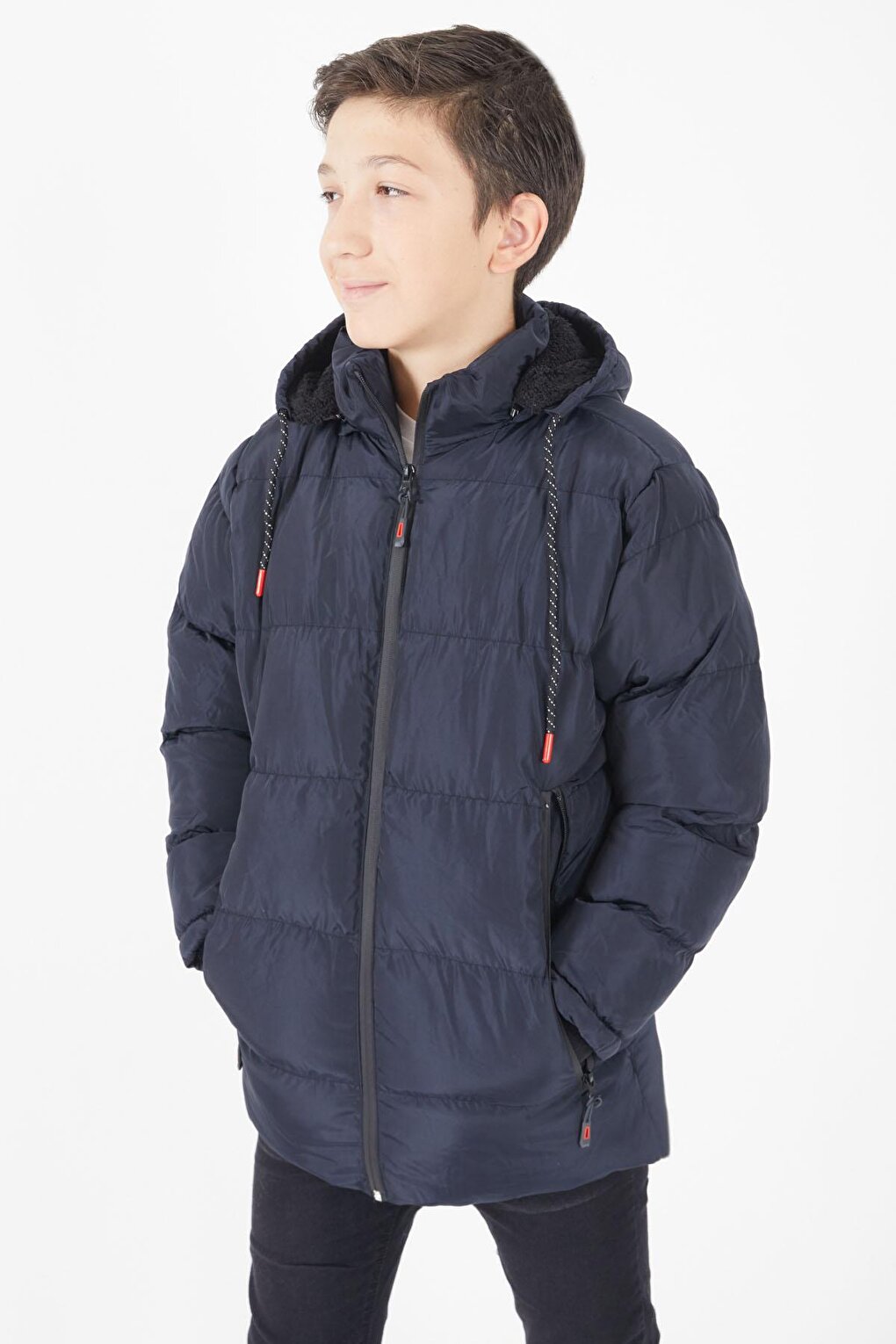 Boy's Puffer Jacket Plain Pattern Navy Blue 15674