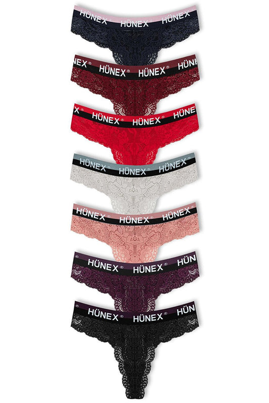 Lace Written Rubber Thong Women's Panties 7 Piece