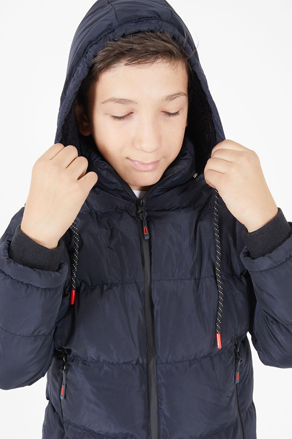 Boy's Puffer Jacket Plain Pattern Navy Blue 15674