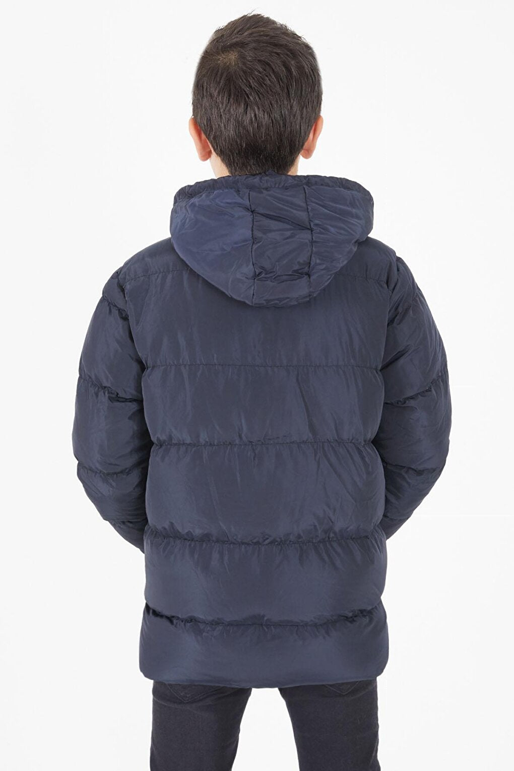 Boy's Puffer Jacket Plain Pattern Navy Blue 15674