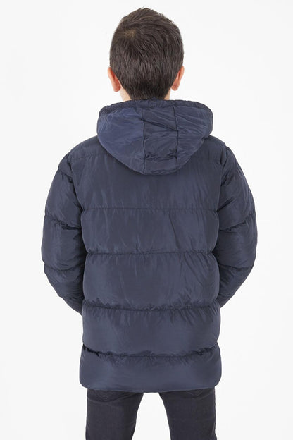 Boy's Puffer Jacket Plain Pattern Navy Blue 15674