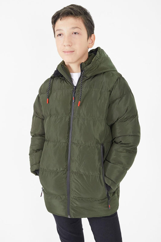 Boy's Puffer Jacket Plain Pattern Green 15675