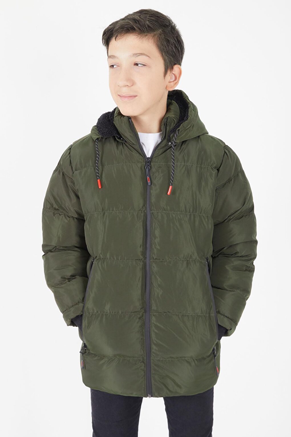 Boy's Puffer Jacket Plain Pattern Green 15675