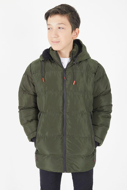 Boy's Puffer Jacket Plain Pattern Green 15675