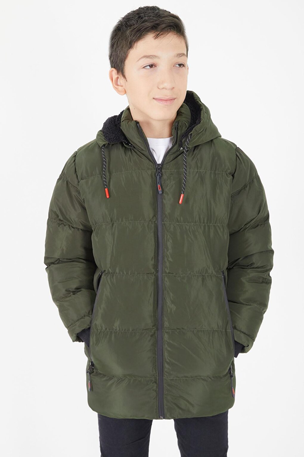 Boy's Puffer Jacket Plain Pattern Green 15675