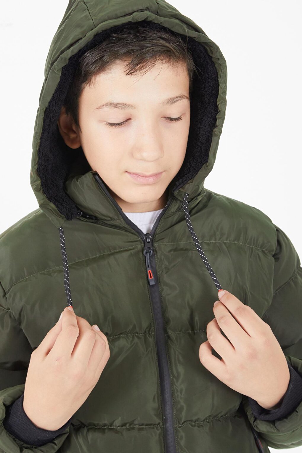 Boy's Puffer Jacket Plain Pattern Green 15675