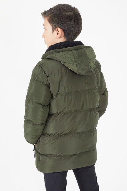 Boy's Puffer Jacket Plain Pattern Green 15675