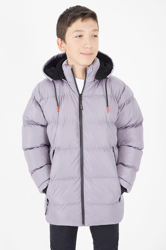 Boy's Puffer Coat Plain Pattern Gray 15676