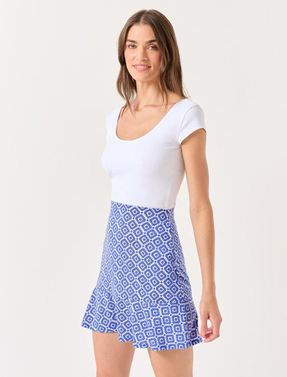 Cobalt Patterned Mini Knitted Skirt