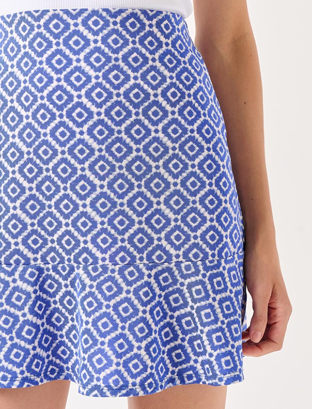 Cobalt Patterned Mini Knitted Skirt