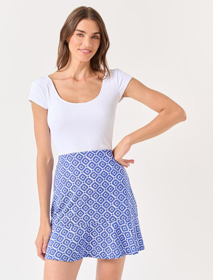 Cobalt Patterned Mini Knitted Skirt