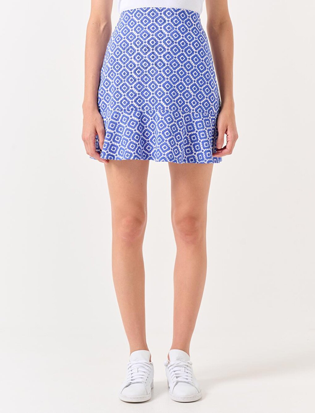 Cobalt Patterned Mini Knitted Skirt