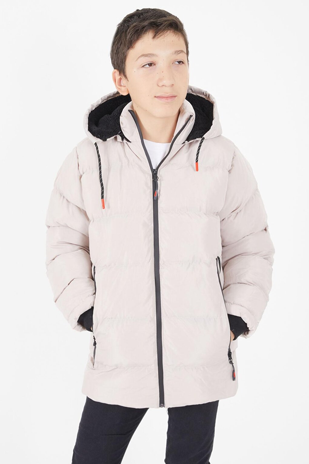 Boy's Puffer Coat Plain Pattern Beige 15677