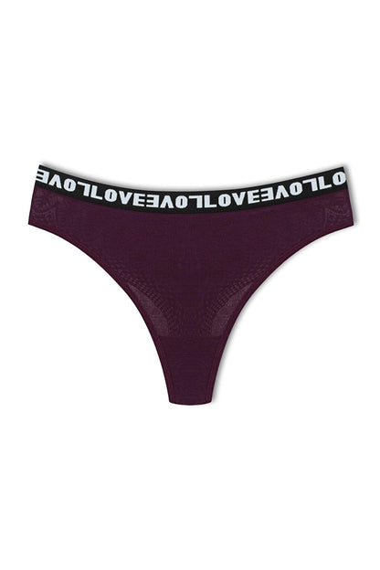 Cotton Lace Back LOVE Rubber Thong Women's Panties 3-Piece