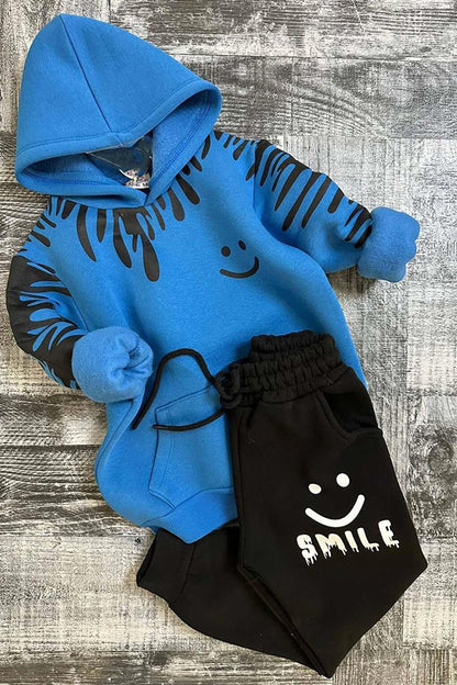 Boy's Hooded Smile Printed Rose Gold Tracksuit