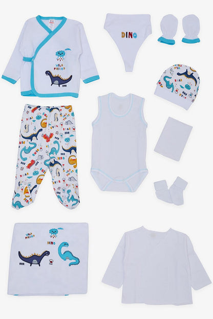 Baby Boy Hospital Release Pack of 10 Friendship Themed Embroidered White (0-3 Months)