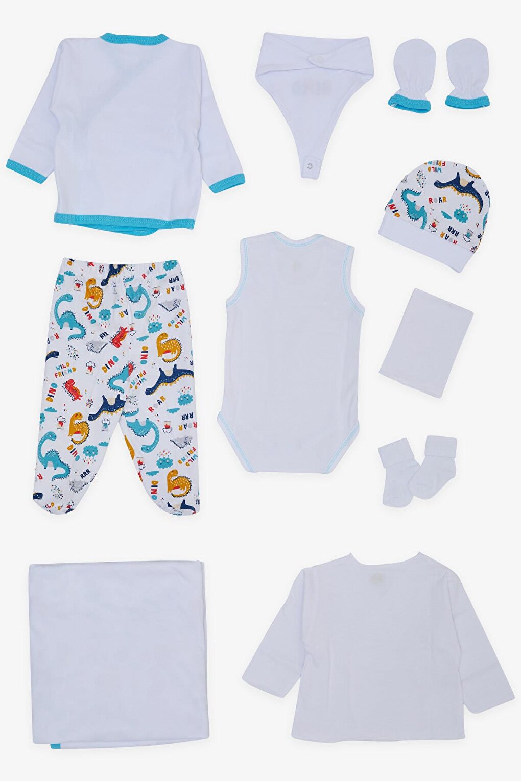 Baby Boy Hospital Release Pack of 10 Friendship Themed Embroidered White (0-3 Months)