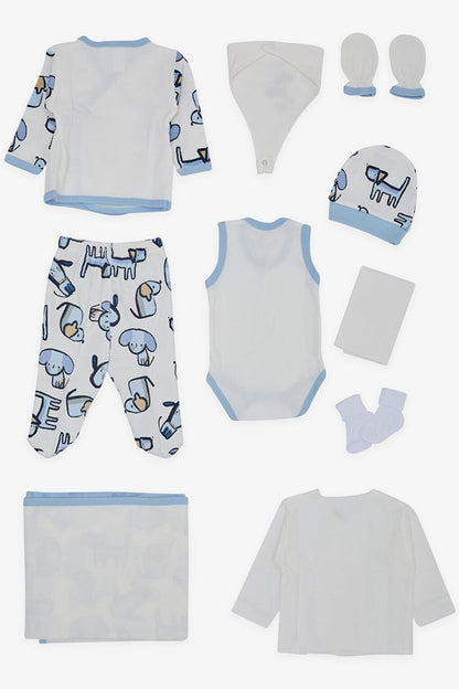 Baby Boy Hospital Release Pack of 10 Cute Puppy Embroidered White (0-3 Months)