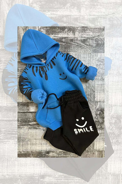 Boy's Hooded Smile Printed Rose Gold Tracksuit