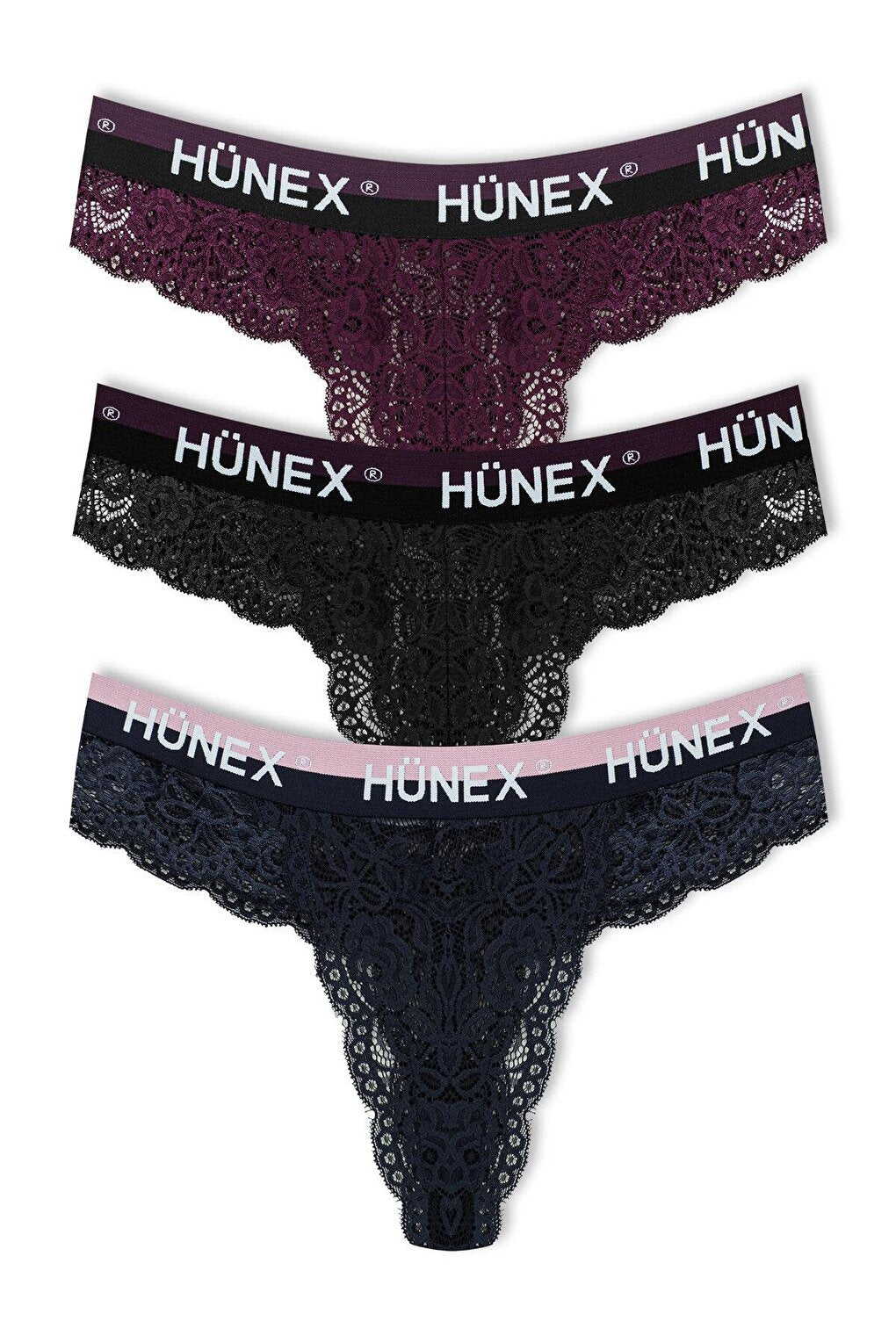 Lace Written Rubber Thong Women's Panties 3-Piece