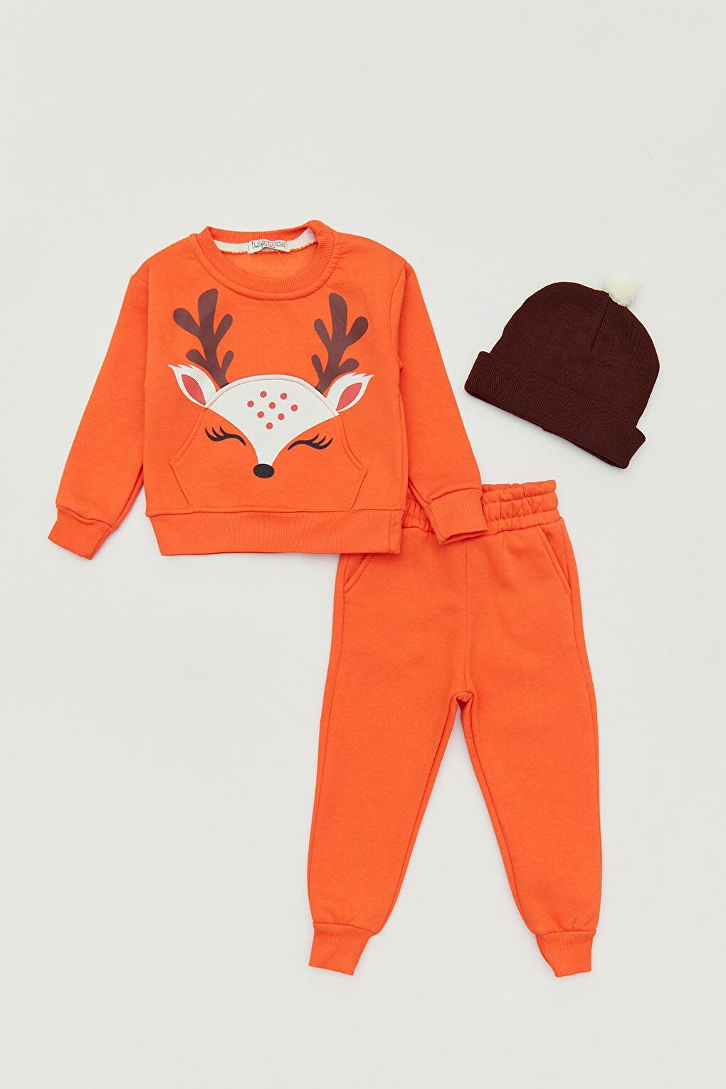 Unisex Kids Tracksuit Set with Printed Hat