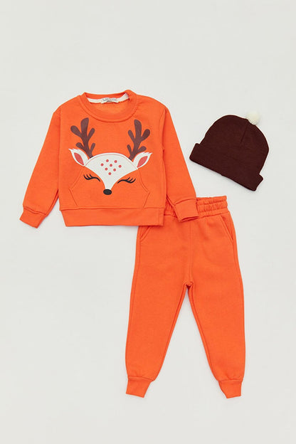 Unisex Kids Tracksuit Set with Printed Hat