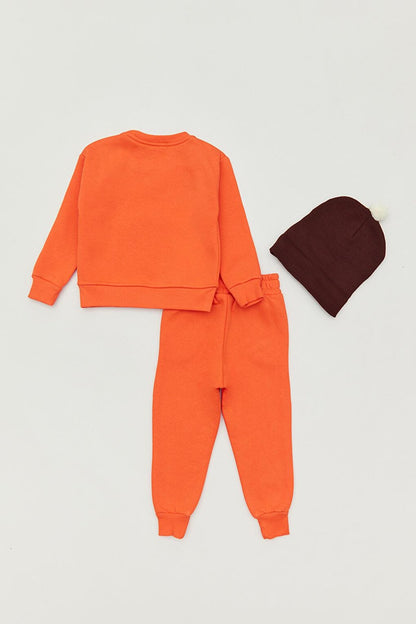 Unisex Kids Tracksuit Set with Printed Hat