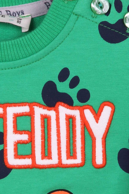 Boy's Tracksuit Set Green with Bear Print (1-1.5 Years)