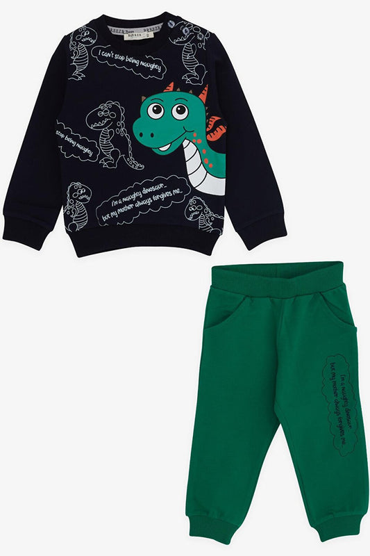 Baby Boy Tracksuit Set Dinosaur Patterned Navy Blue (1-1.5 Years)