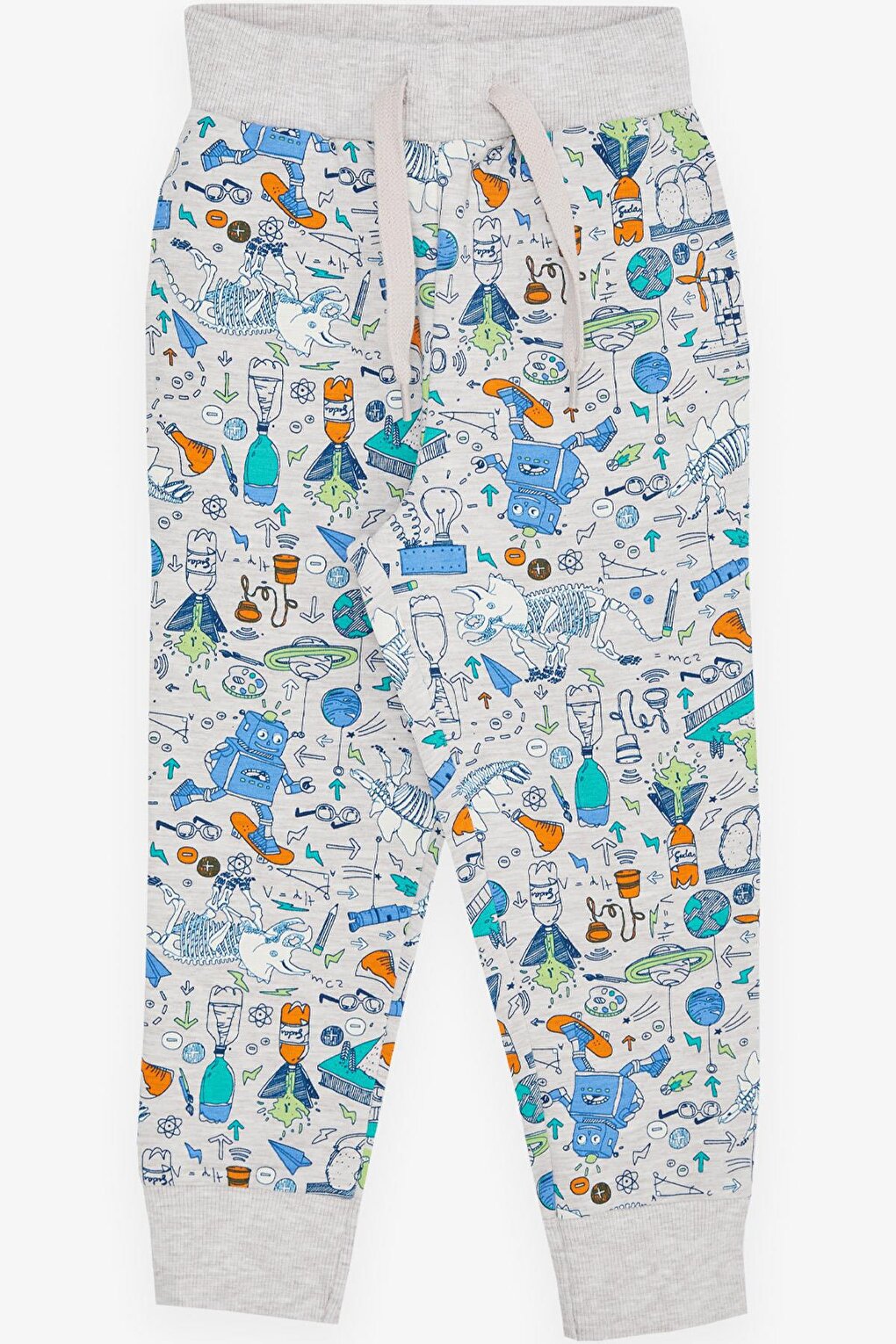 Boy's Sweatpants Science Themed Beige Melange (Age 1.5-4)