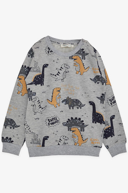 Boy's Sweatshirt Dinosaur Patterned Gray Melange (1.5-5 Years)