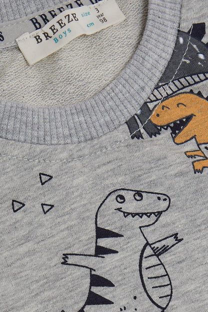 Boy's Sweatshirt Dinosaur Patterned Gray Melange (1.5-5 Years)